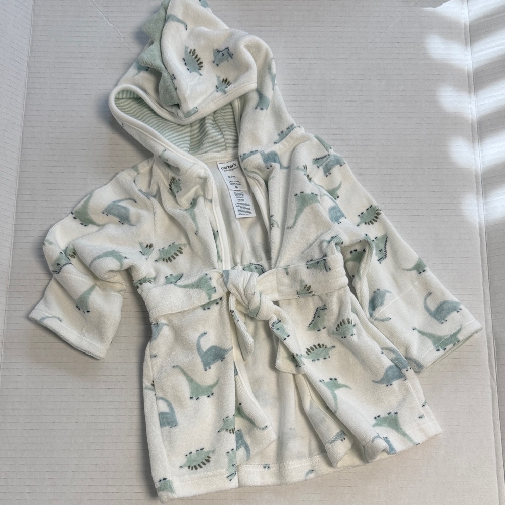Carter's Dinosaur Print Kids Robe - Cream and Blue